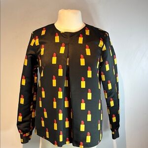 Blugirl Folies Black Lipstick Print Blouse US10